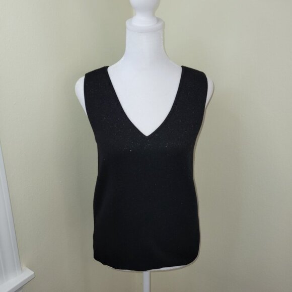 NWT Talbots Shimmer V-Neck Sweater Vest Black Lightweight W/Sparkle Women's SZ S - Picture 2 of 13